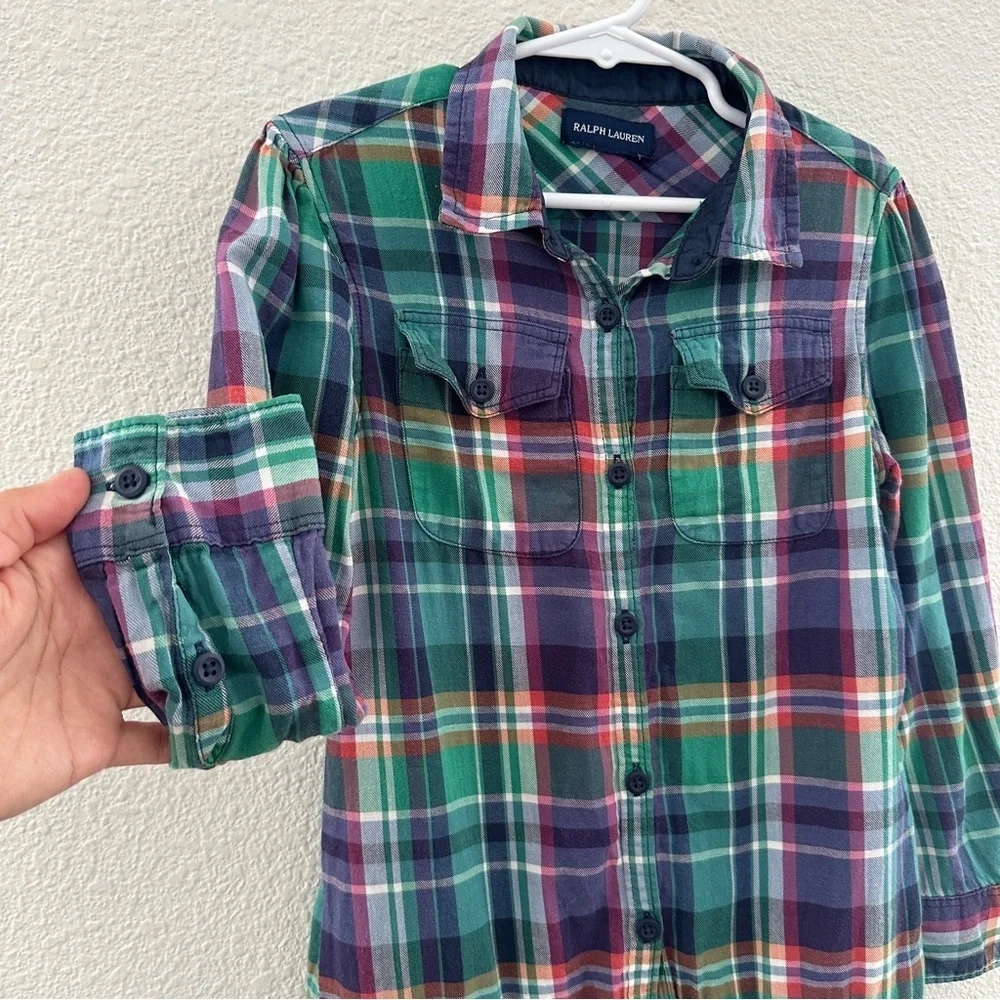 Ralph Lauren Green Navy Red Plaid Cotton Shirt Dress